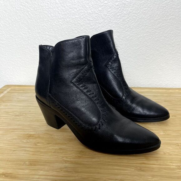Rebecca Minkoff Boots Size 6.5 Black Leather Western Topstitch Zip Ankle Booties - Picture 9 of 13